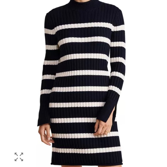 Vineyard Vines Mock Neck Striped Sweater Dress Sz Med Wool Blend Nautical Preppy - Picture 1 of 10